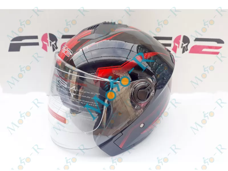 Фото 2 - Шолом F2-707 відкритий + окуляри колір FLAT BLACK/NEON RED, РОЗМІР 