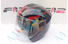 Шолом F2-707 відкритий + окуляри колір FLAT BLACK/NEON RED, РОЗМІР 