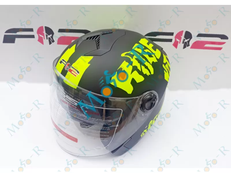 Фото 3 - Шлем F2-707 открытый + очки  цвет FLAT BLACK/NEON YELLOW 1 , РАЗМЕР (XS 47-48 см)
