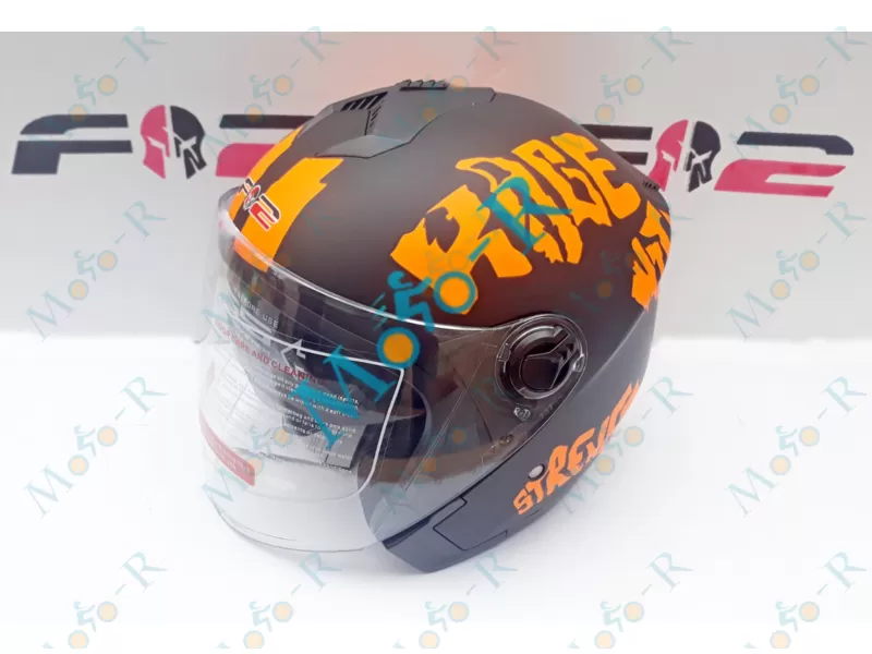 Фото 2 - Шлем F2-707 открытый + очки  цвет FLAT BLACK NEON ORANGE 1 , РАЗМЕР (XS 47-48 см)