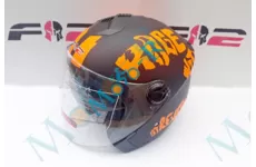 Шолом F2-707 відкритий + окуляри колір FLAT BLACK NEON ORANGE 1, РОЗМІР (XS 47-48 см)