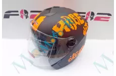 Шолом F2-707 відкритий + окуляри колір FLAT BLACK NEON ORANGE 1, РОЗМІР (XS 47-48 см)