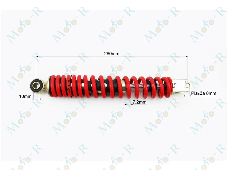 Фото 3 - Амортизатор задний GY6/Honda - 280мм*d43мм (втулка 10мм / вилка 8мм), красный  JWBP