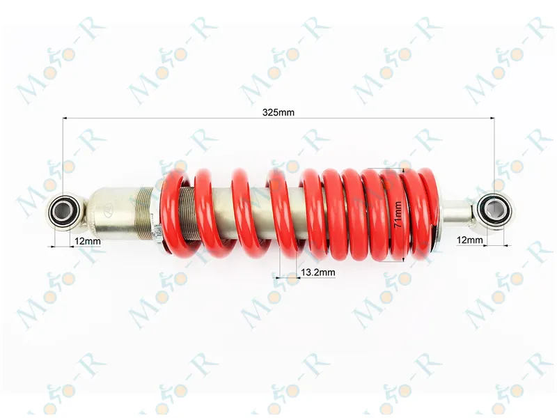 Фото 3 -  Loncin JL200-68A Амортизатор задній МОНО 325мм*d71мм (втулка 12мм / втулка 12мм) регул., червоний
