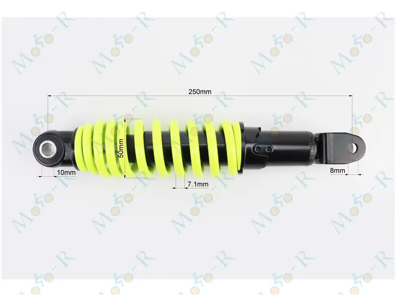 Фото 3 - Амортизатор задний GY6/Yamaha - 250мм*d50мм (втулка 10мм / вилка 8мм) регулир., салатовый