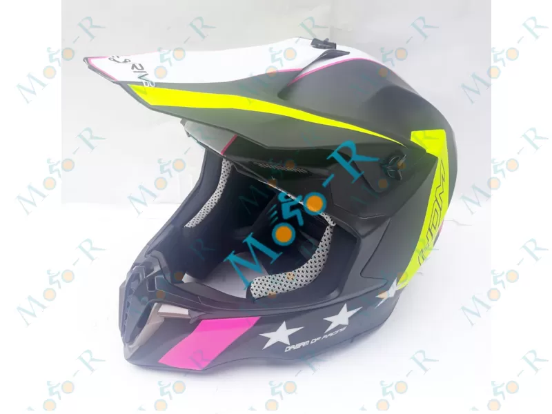 Фото 3 - Шлем OFF ROAD EX-806 STAR ( КРОССОВЫЙ под очки) жёлтый / розовый мат (Размер XL (61-62 см))
