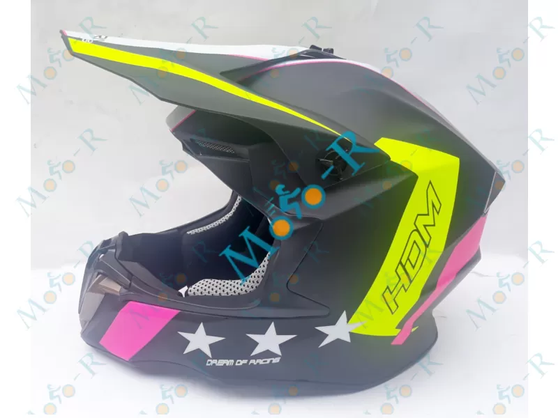 Фото 4 - Шлем OFF ROAD EX-806 STAR ( КРОССОВЫЙ под очки) жёлтый / розовый мат (Размер XL (61-62 см))