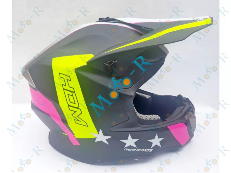 Фото 6 - Шлем OFF ROAD EX-806 STAR ( КРОССОВЫЙ под очки) жёлтый / розовый мат (Размер XL (61-62 см))