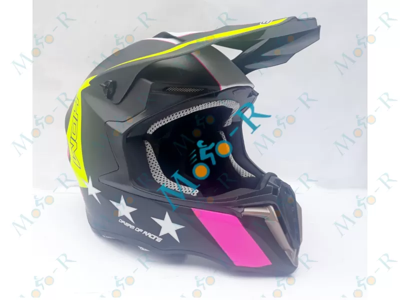 Фото 7 - Шлем OFF ROAD EX-806 STAR ( КРОССОВЫЙ под очки) жёлтый / розовый мат (Размер XL (61-62 см))