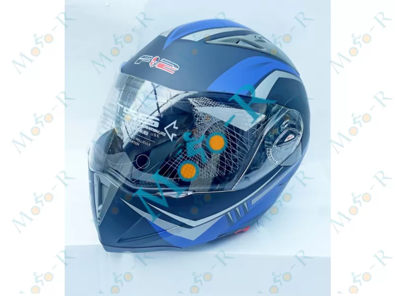 Фото 3 - Шлем Модуляр/флип-ап (flip-up) F2-158 (Трансформер) цвет FLAT BLACK/BLUE, РАЗМЕР (S 55-56 см)