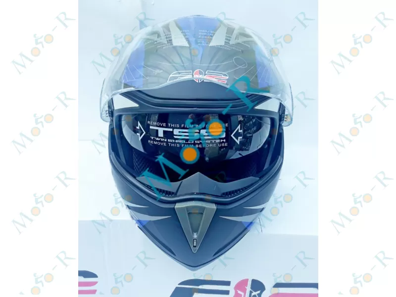 Фото 4 - Шлем Модуляр/флип-ап (flip-up) F2-158 (Трансформер) цвет FLAT BLACK/BLUE, РАЗМЕР (S 55-56 см)