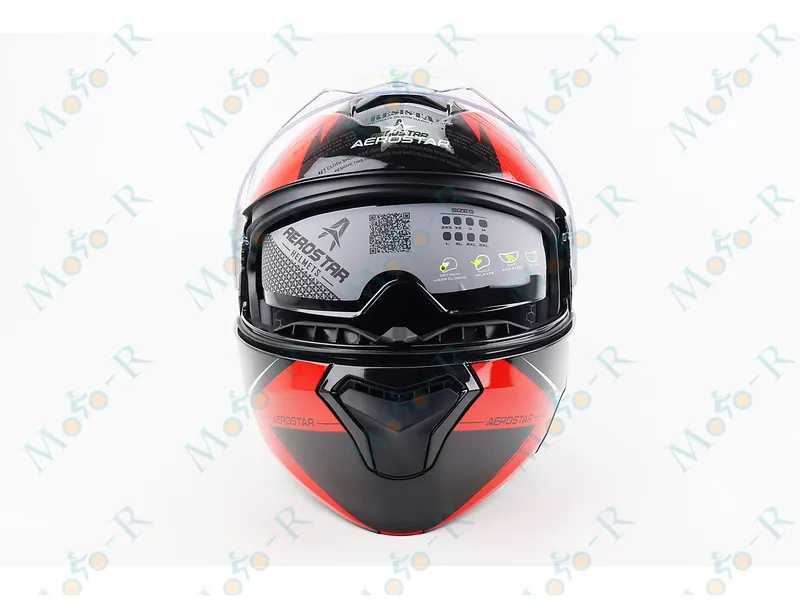 Фото 7 - Шлем модуляр, закрытый с откидным подбородком+откидные очки ELEVATE M, ЧЕРНЫЙ глянец с красно-серым рисунком
