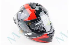  Шолом модуляр, закритий з підборіддям+відкидні окуляри ELEVATE M, ЧОРНИЙ глянець з червоно-сірим малюнком