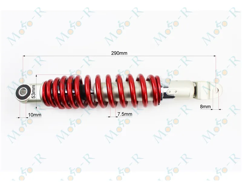 Фото 3 - Амортизатор задний GY6/Honda - 290мм*d53мм (втулка 10мм / вилка 8мм) регулир., красный  Mototech