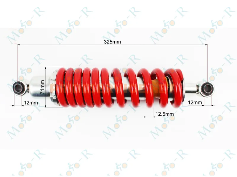 Фото 3 - Loncin JL200-68A Амортизатор задний МОНО 325мм*d-71мм (втулка 12мм/втулка 12мм) регулир., красный