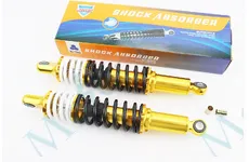 Амортизатор задній JH/CB/CG - 335мм*d60мм (втулка 12мм / втулка 10мм) з подвійною пружиною регул., чорний (корпус жовтий) к-кт 2шт JWBP